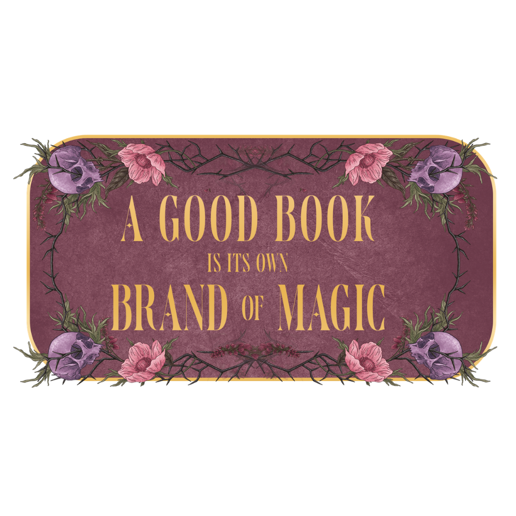 'A Good book is it's own brand of Magic' Laptop Sticker design
